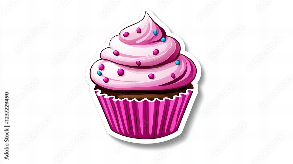 Pink cupcake with frosting and sprinkles. Delicious sweet treat, perfect for birthdays or celebrations.