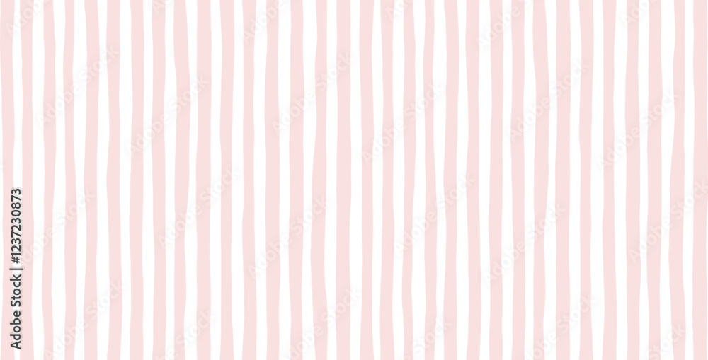 Pink striped pattern, girly stripe seamless background, cute pastel wavy lines. Vector stripes, baby hand draw doodle lines backdrop