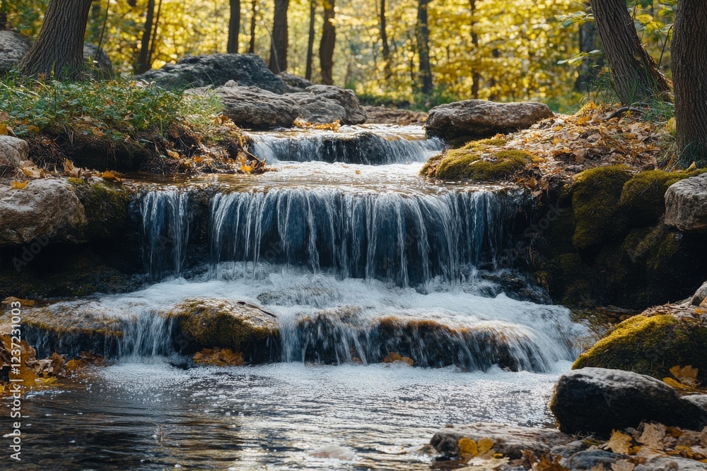 Serene Waterfall in Moss-Covered Cove: Nature's Tranquil Beauty Captured in a Hidden Oasis of Cascading Water and Verdant Rock Serene Waterfall in Moss-Covered Cove: Nature's Tranquil Beauty Captured in a Hidden Oasis of Cascading Water and Verdant Rock