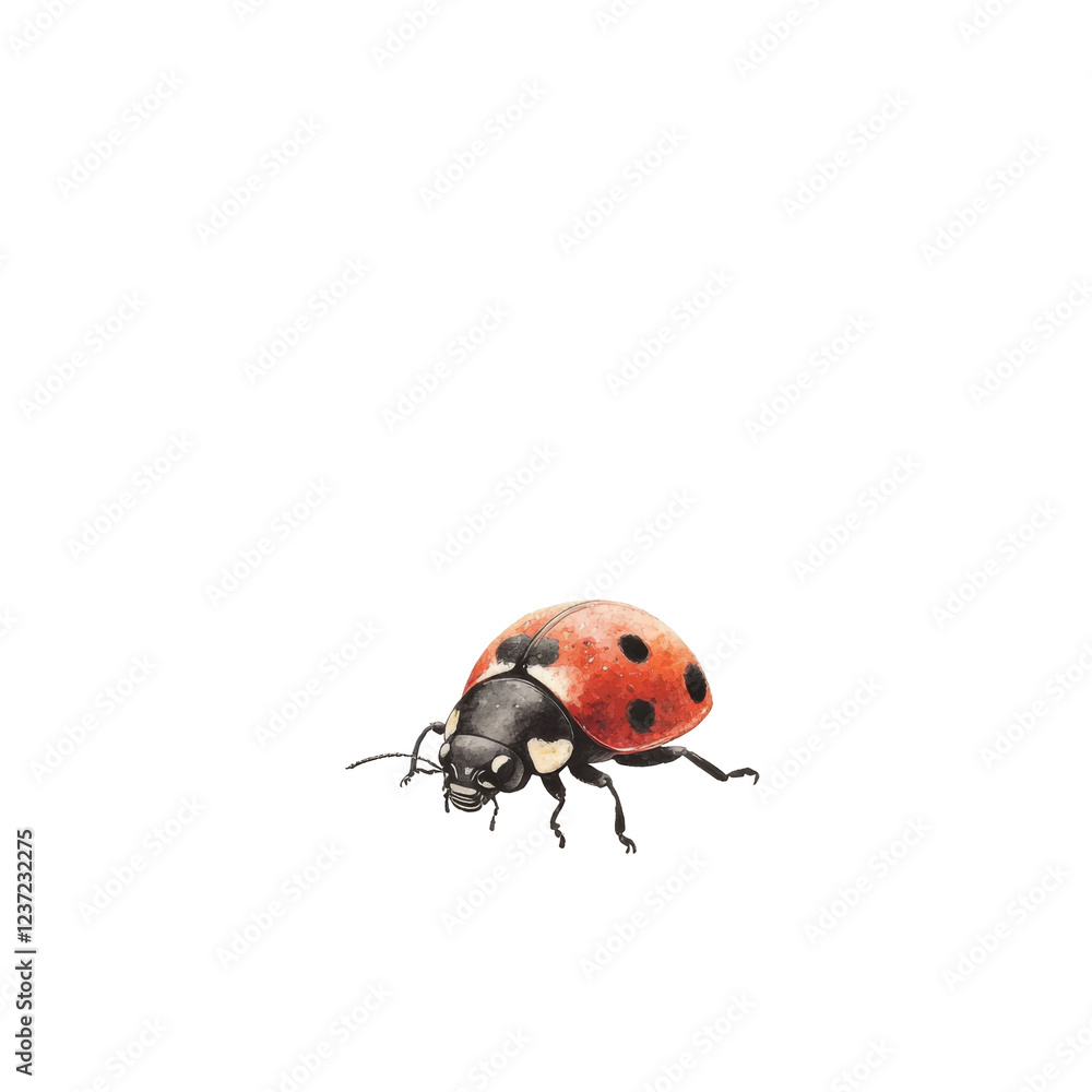 Fototapeta premium Ladybug crawling on transparent background with red and black spotted shell isolated png