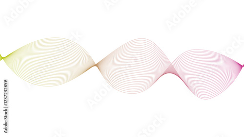 Vector curvy abstract line art wavy flowing dynamic yellow purple red and white background in concept music or sound, wave, wind, information flow	