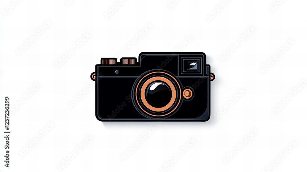 Sleek black camera with copper accents. A stylish design against a plain white background. Sleek black camera with copper accents. A stylish design against a plain white background.