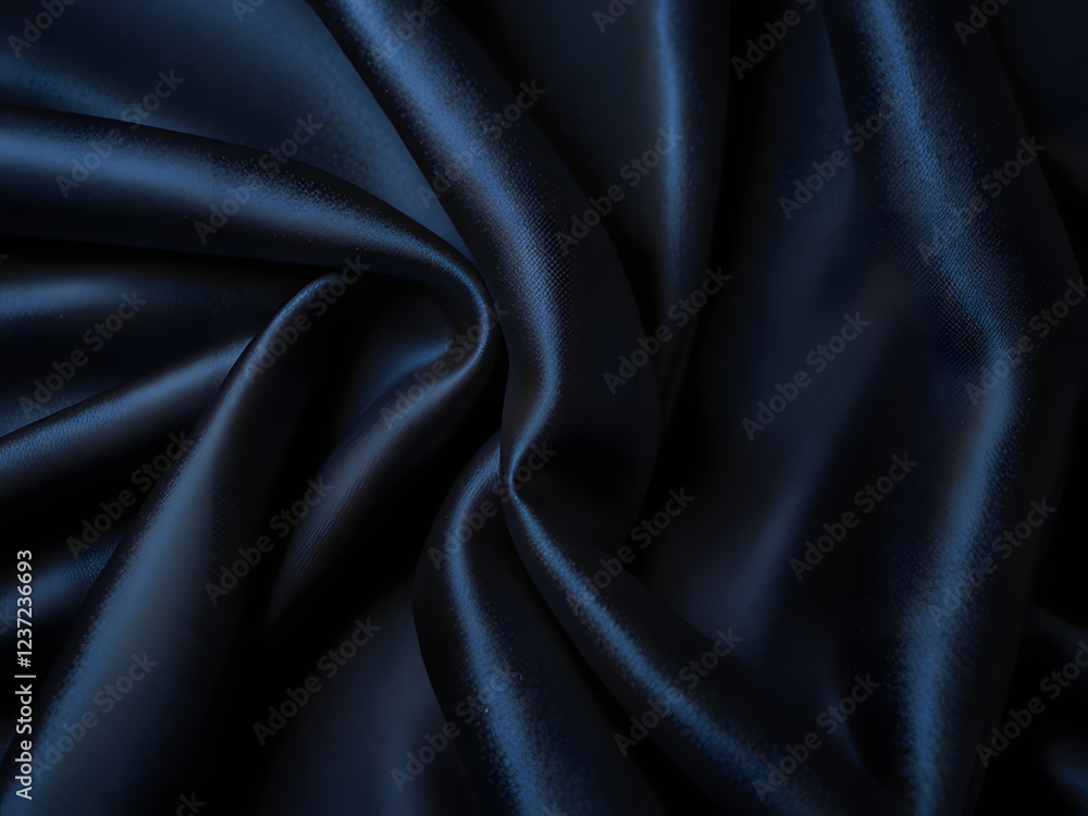 Obraz premium Black dark blue background. Silk satin fabric. Elegant luxury beautiful. Silky shine shimmer silvery. Soft folds. For design.