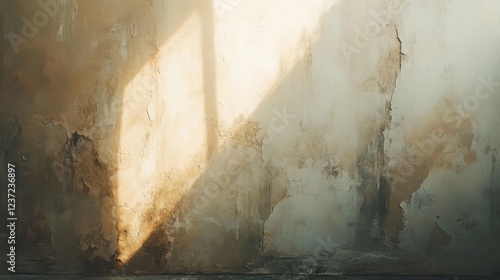 Sunlit textured wall with cracks and warm tones