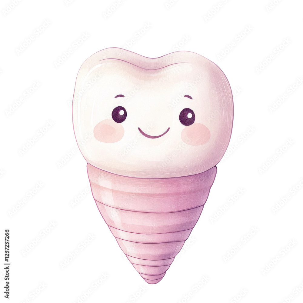 Cute cartoon tooth with smiling face and swirl cone design on transparent background isolated png Cute cartoon tooth with smiling face and swirl cone design on transparent background isolated png