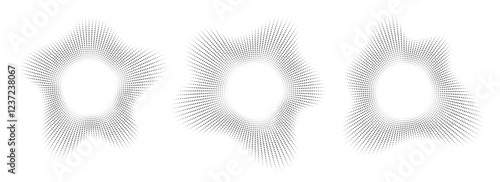 Sound wave, circular equalizer icons, round music soundwave shape, concentric energy burst. Vector illustration.