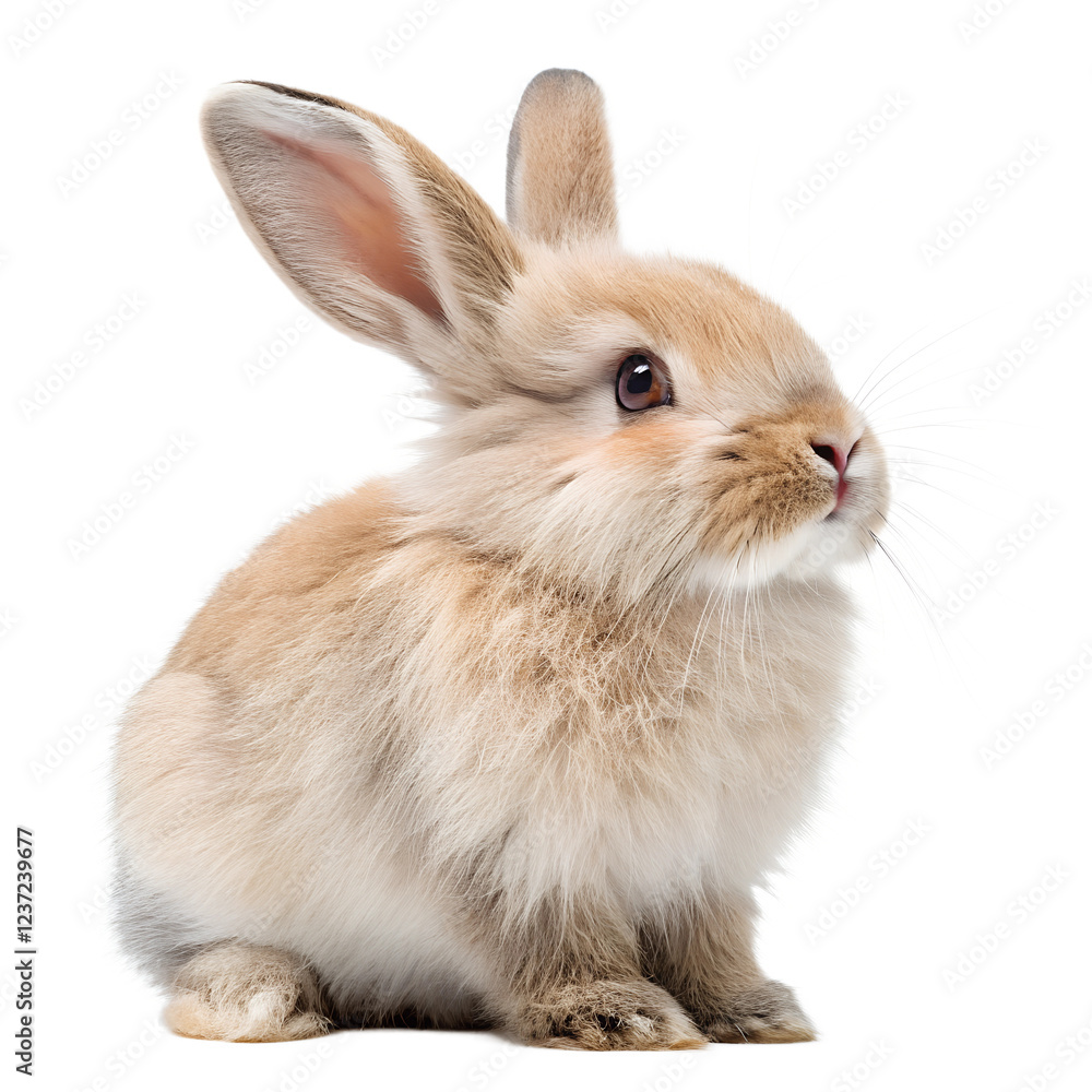 Soft and fluffy rabbit sitting gracefully against a white background, showcasing its gentle expression and adorable features Transparent PNG