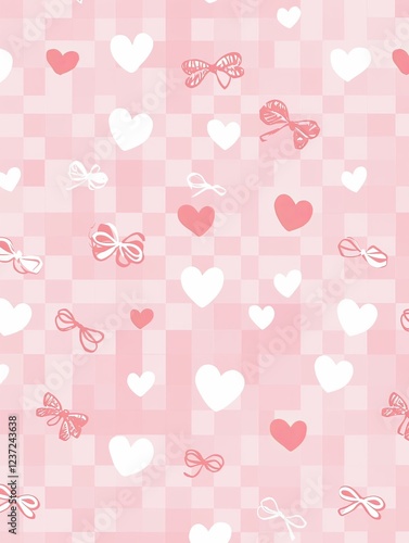 Wallpaper Mural Valentine's Day-themed pink gingham pattern background with white hearts Torontodigital.ca