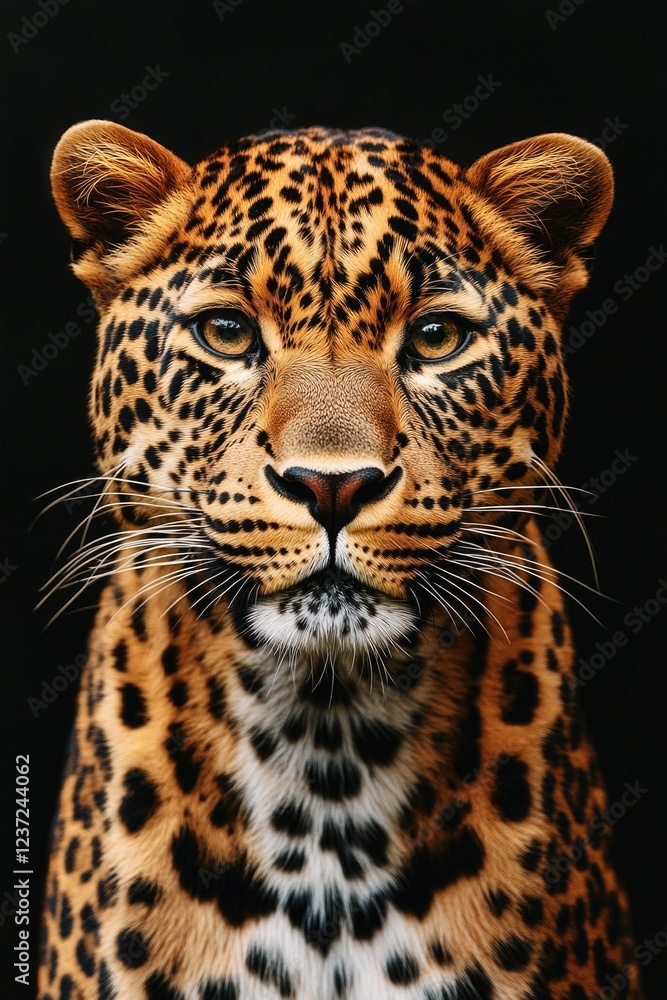Fototapeta premium The jaguar is looking forward, showing its distinctive rosette patterns on its fur.