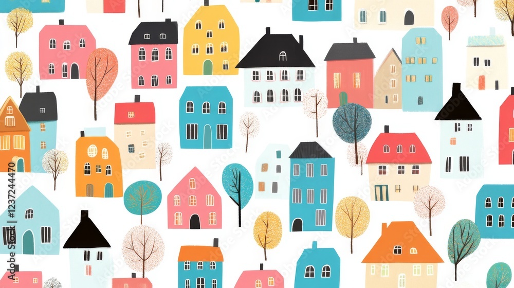 Colorful Townhouses Pattern Design Colorful Townhouses Pattern Design