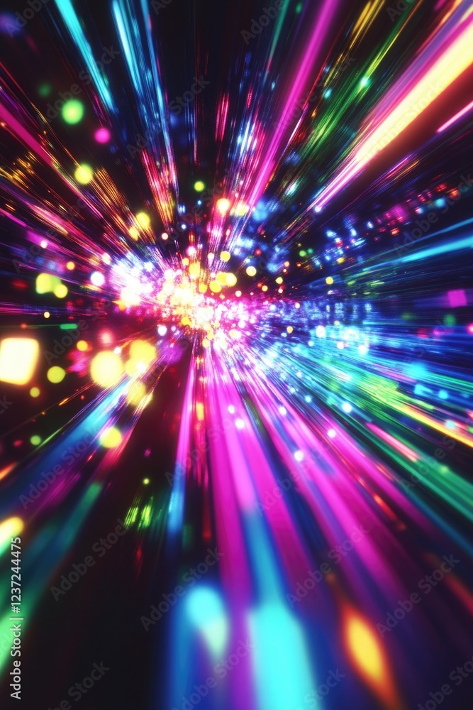 Fototapeta premium Vibrant blurred explosion of colors with stars in the background