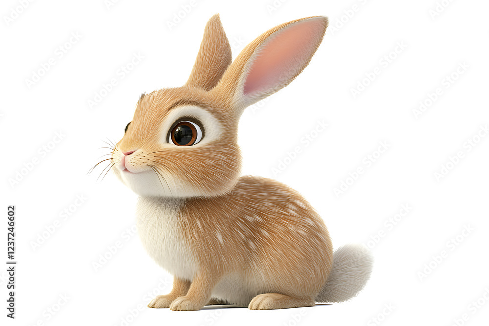 Fototapeta premium rabbit on a white background, rabbit on a blank white background, a rabbit, bunny, cute rabbit, white background, copy space for add text, 3d rendering, 3d, vector, AI generative