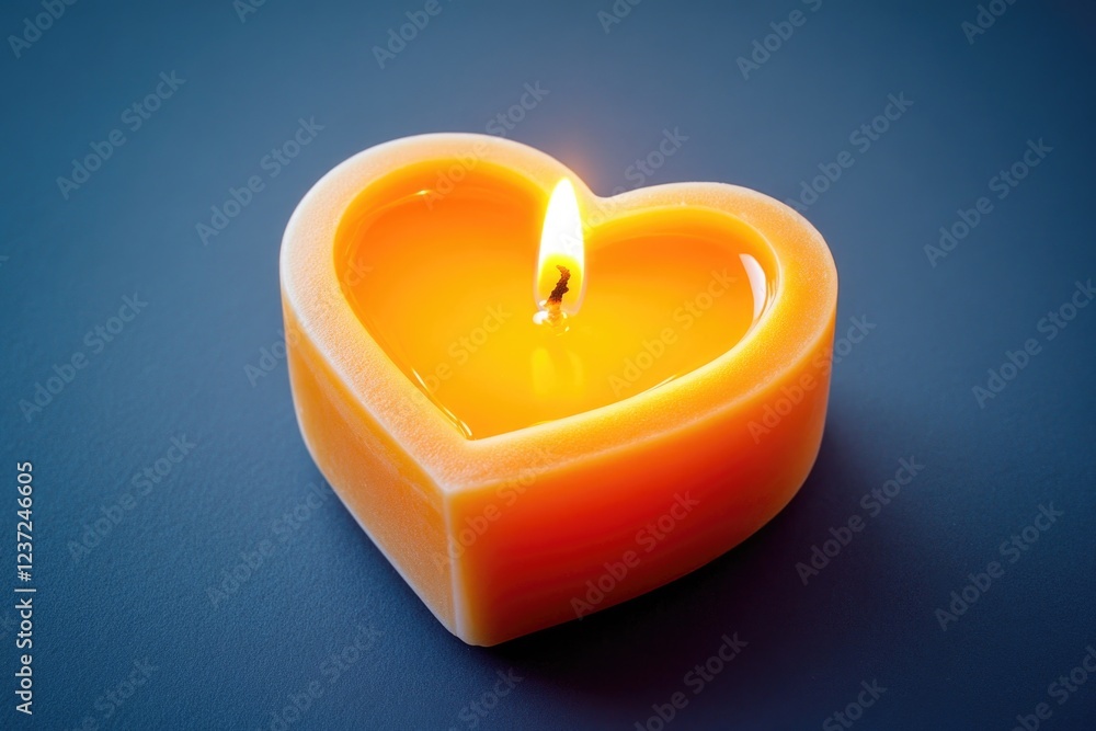 A lit heart shaped candle casting a warm glow, symbolizing love and romance. A lit heart shaped candle casting a warm glow, symbolizing love and romance.