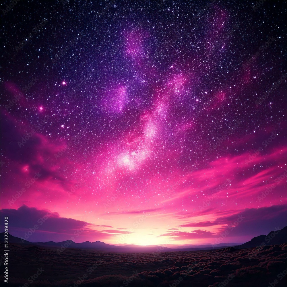 Fototapeta premium illustration of a starry pink night sky with empty copy space
