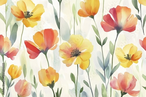Wallpaper Mural Watercolor painting of poppies field with green stems. Torontodigital.ca