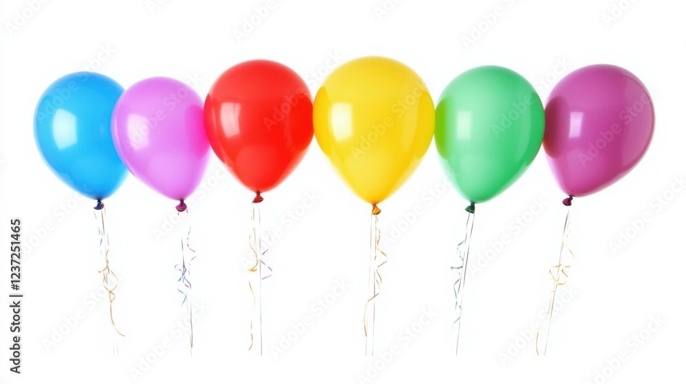 Colorful celebration balloons against a pristine white background, Festive scene, Cheerful style Colorful celebration balloons against a pristine white background, Festive scene, Cheerful style
