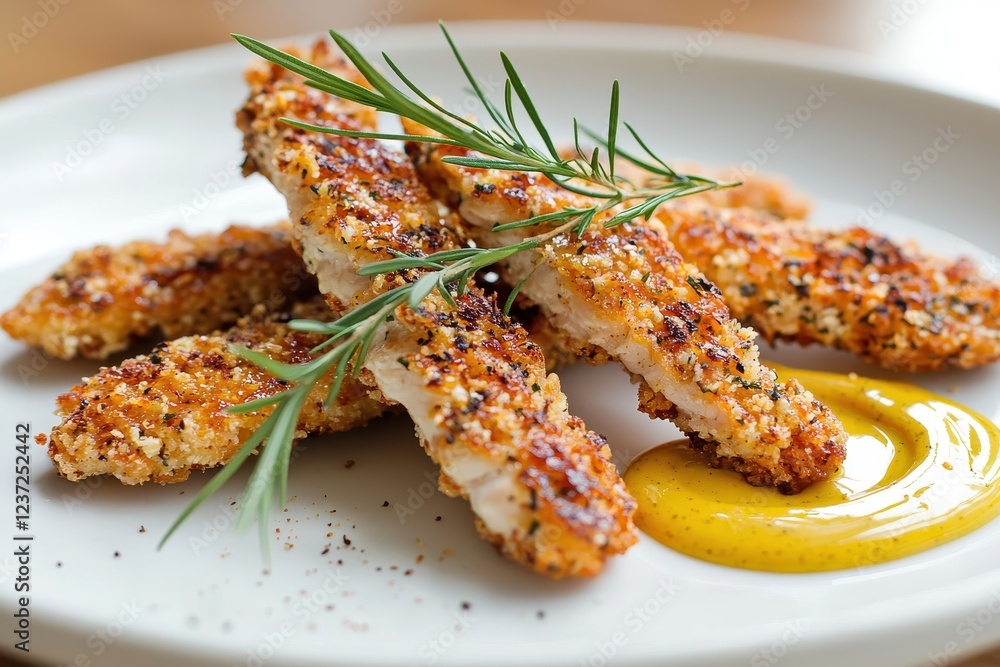 Crispy chicken tenders with rosemary and mustard dip Crispy chicken tenders with rosemary and mustard dip
