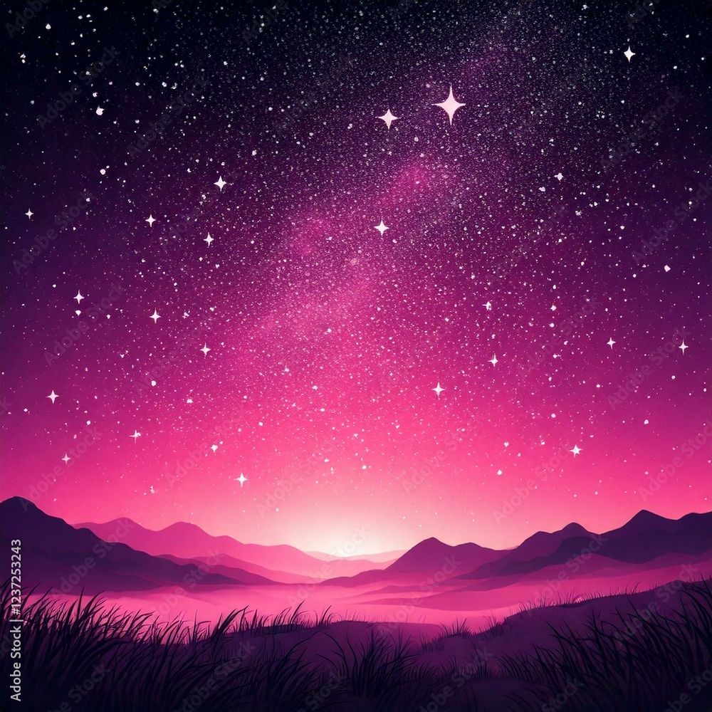 Naklejka premium illustration of a starry purple night sky with empty copy space
