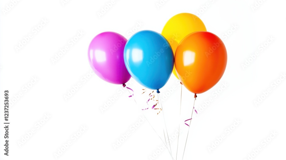 Colorful celebration balloons against a white background, Festive scene, Minimalist style Colorful celebration balloons against a white background, Festive scene, Minimalist style