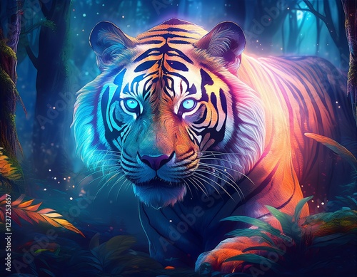 Wallpaper Mural Majestic tiger prowling in enchanted forest at night Torontodigital.ca