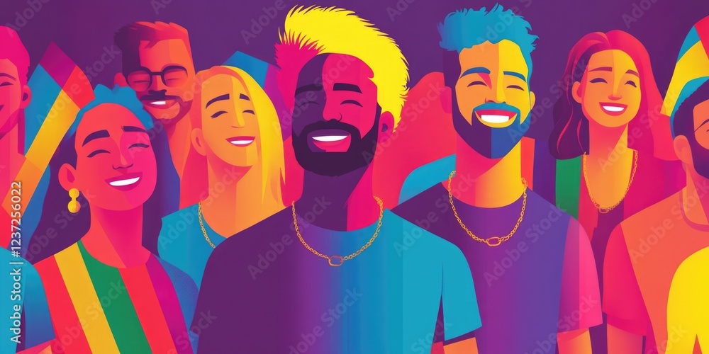 Friendly diverse group smiling cheerfully in front of bright backdrop. Friendly diverse group smiling cheerfully in front of bright backdrop.