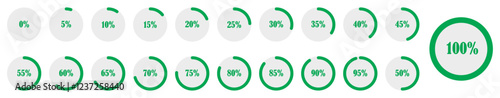Circle pie chart. Set of circle percentage diagrams from 0 to 100%. Progress circle infographic with percentage indicators from 0 to 100 showing data visualization, loading bar, and progress status.