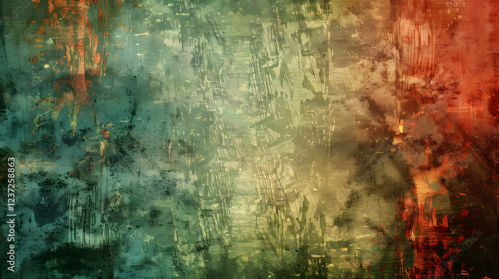 Obraz premium A textured abstract background with blended colors of green, red, and yellow hues.