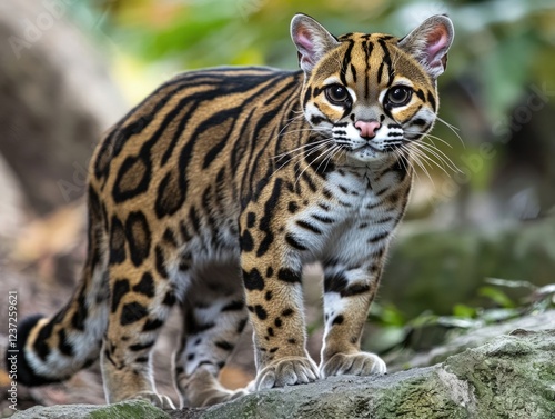 Young Asian tiger cub in a jungle habitat. photo