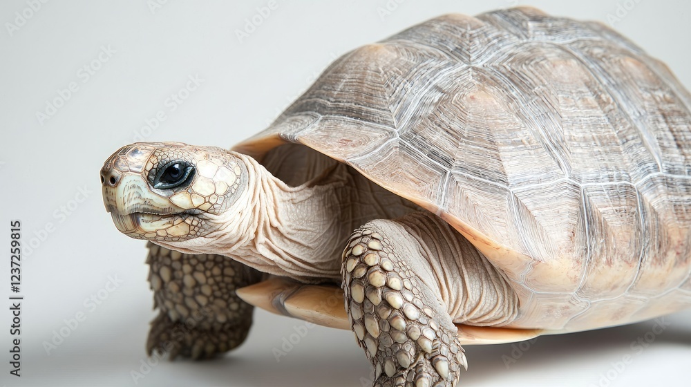 Obraz premium Tortoise walking on white background, studio shot