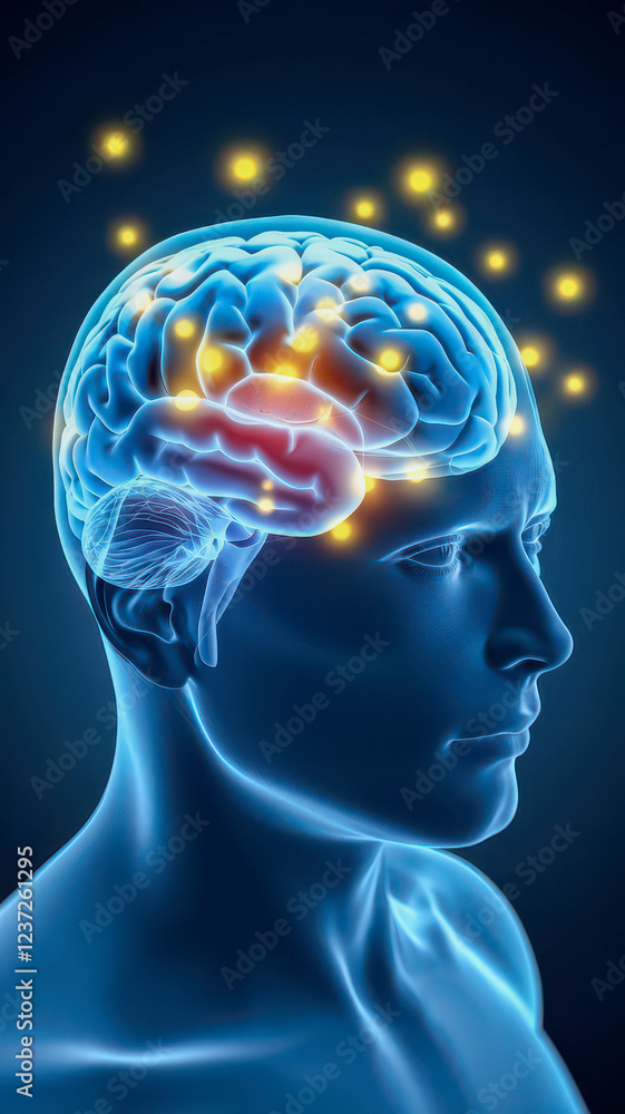 Obraz premium Neural activity visualized in a human brain.
