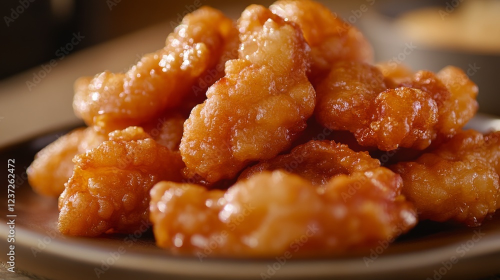 A close-up of golden, crispy bacon strips piled on a plate, with a rustic background and soft lighting highlighting the texture and crunchiness A close-up of golden, crispy bacon strips piled on a plate, with a rustic background and soft lighting highlighting the texture and crunchiness