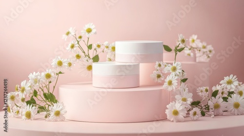 Wallpaper Mural Elegant Pink and White Cosmetic Display with Daisies Torontodigital.ca