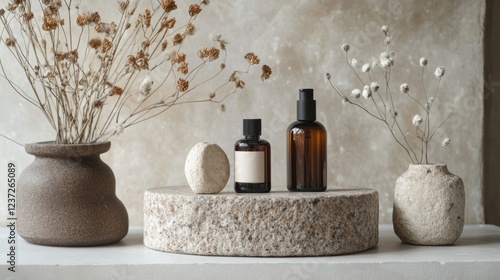 Natural Beauty Decor with Dried Flowers and Bottles