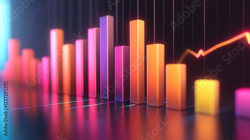Wallpaper Mural A dynamic D bar chart with vibrant colors, depicting positive growth trends with each bar having a reflective surface, symbolizing business progress Torontodigital.ca