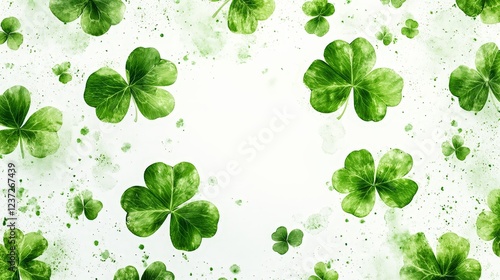 A seamless watercolor shamrock pattern on a white background. Ideal for festive decorations, St. Patrick's Day, and Irish-themed designs.