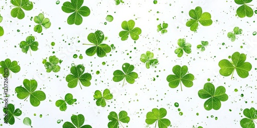 A seamless watercolor shamrock pattern on a white background. Ideal for festive decorations, St. Patrick's Day, and Irish-themed designs.