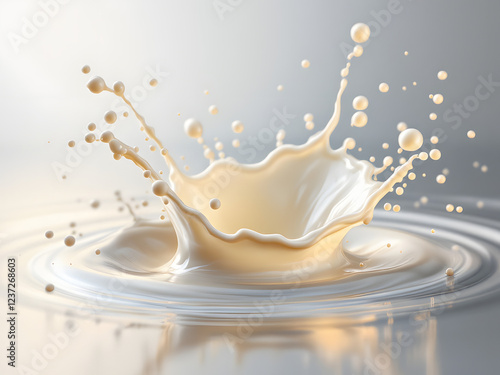 Milk splash with droplets in motion, capturing the dynamic and creamy texture of fresh, pure dairy. photo