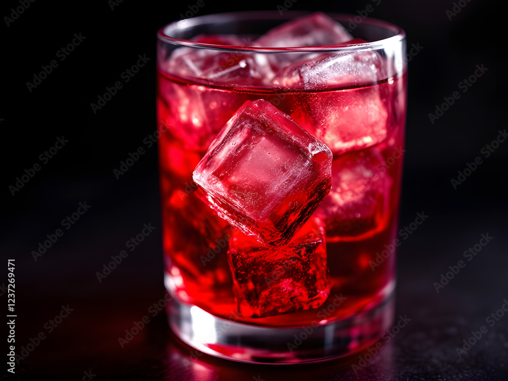 A vibrant red cocktail with ice, perfect for a sophisticated evening or celebration. A vibrant red cocktail with ice, perfect for a sophisticated evening or celebration.