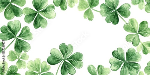 A seamless watercolor shamrock pattern on a white background. Ideal for festive decorations, St. Patrick's Day, and Irish-themed designs.