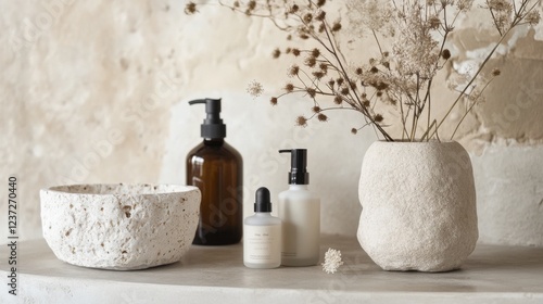 Natural Stone Vase and Bathroom Decor. Minimalist and Elegant Home Decor