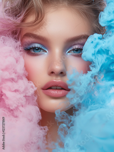 Glamorous Beauty Portrait of a Young Woman with Smokey Eyes and Pastel Makeup