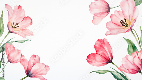 Watercolor background with tulip flowers
