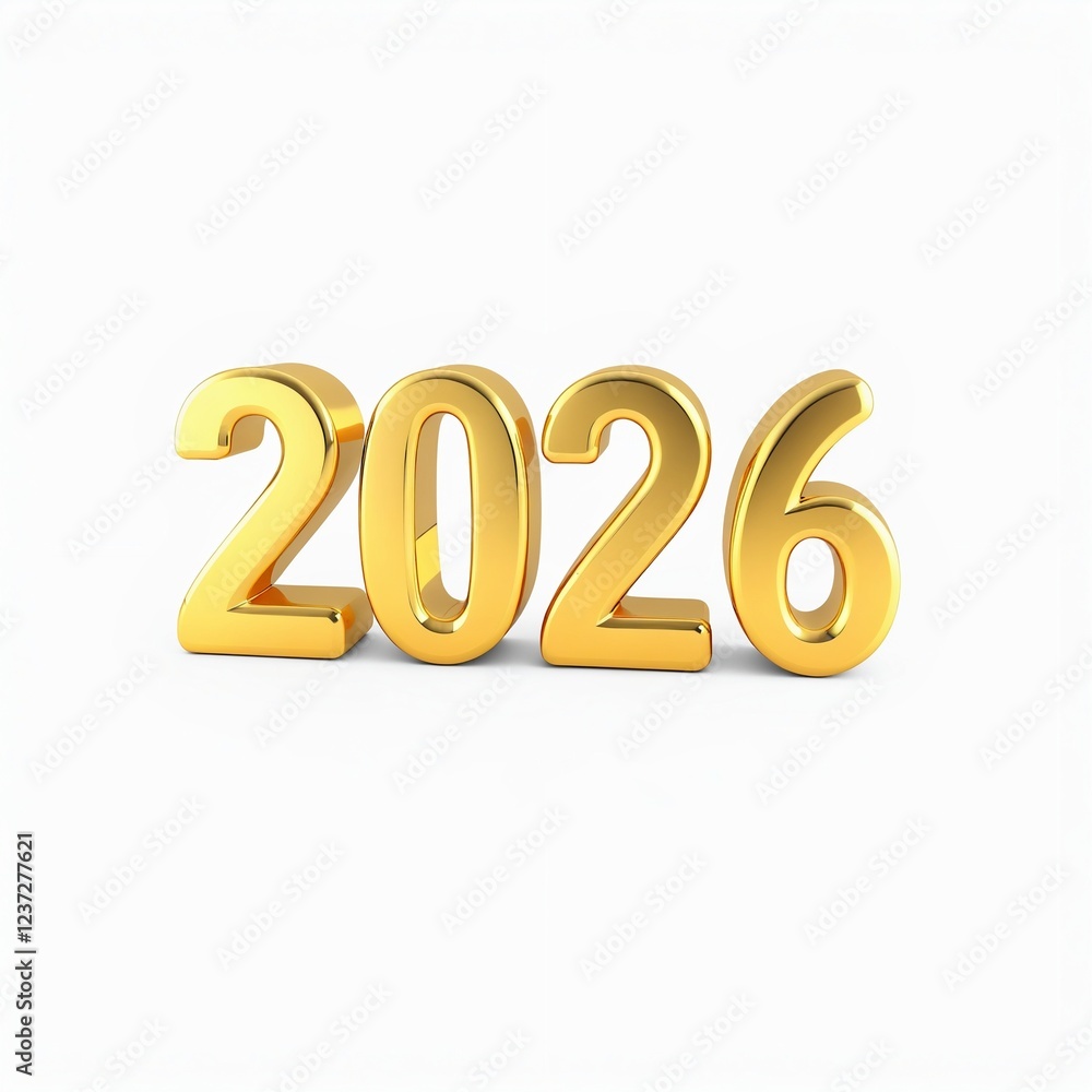 Elegant 2026 New Year Celebration 3D Text with Gold Accents and Festive Background Elegant 2026 New Year Celebration 3D Text with Gold Accents and Festive Background