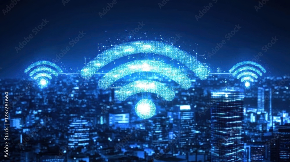 Fototapeta premium Business network fiber connection concept and Wi-Fi in the city, Technology communication.