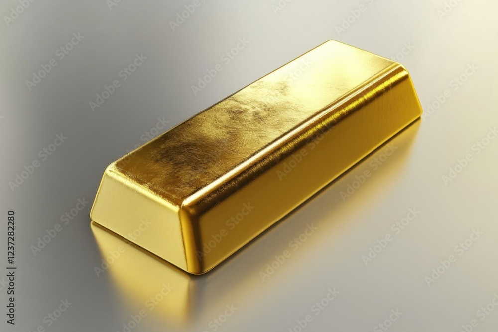 A Single Gold Bar Reflects Light On A Grey Surface A Single Gold Bar Reflects Light On A Grey Surface