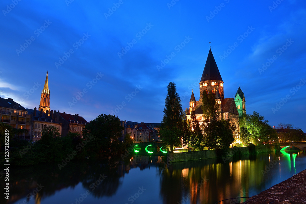 Metz, France. Night view of the Temple Neuf. May 9, 2024. Metz, France. Night view of the Temple Neuf. May 9, 2024.