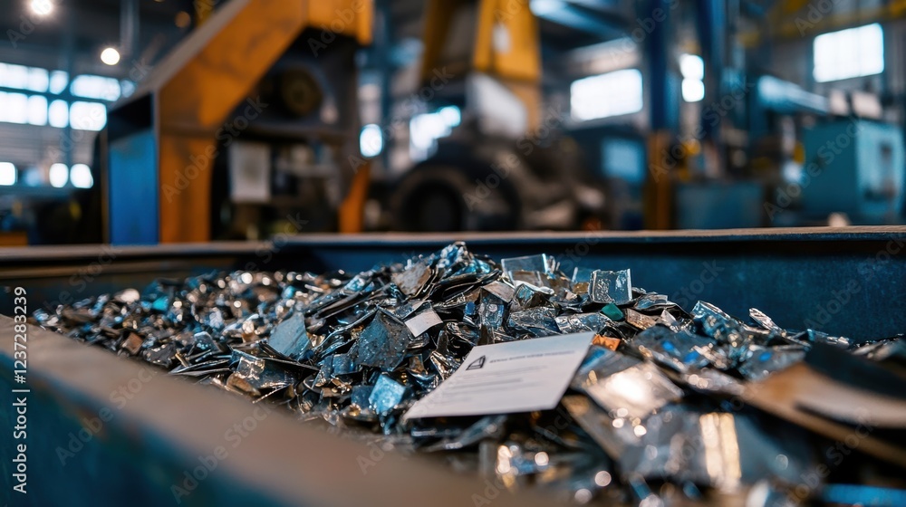 Obraz premium Metal scraps pile up in a container within a factory, showcasing the byproduct of an innovative production process involving metalworking machinery