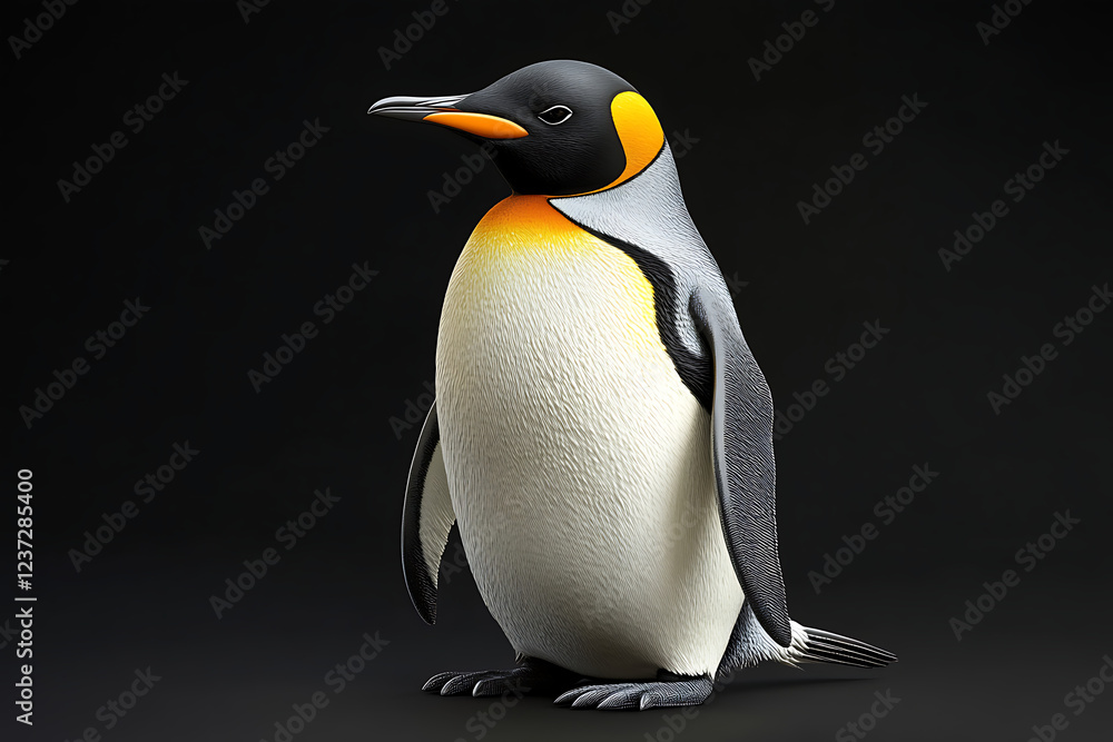 Fototapeta premium penguin on a black background, penguin on a blank black background, a penguin, penguin, cute penguin, black background, copy space for add text, 3d rendering, 3d, vector, AI generative