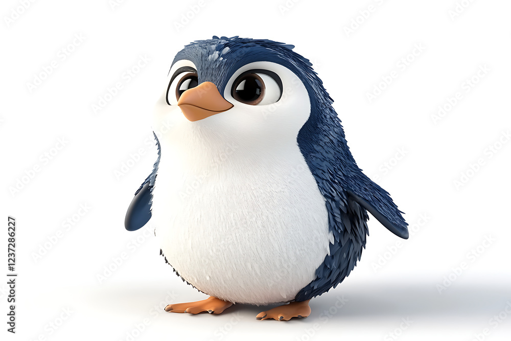 Fototapeta premium penguin on a white background, penguin on a blank white background, a penguin, penguin, cute penguin, white background, copy space for add text, 3d rendering, 3d, vector, AI generative