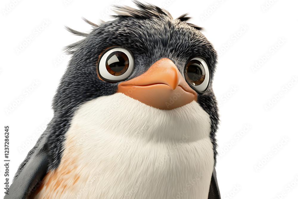 Naklejka premium penguin on a white background, penguin on a blank white background, a penguin, penguin, cute penguin, white background, copy space for add text, 3d rendering, 3d, vector, AI generative